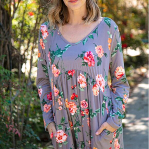 HAPTICS Slate Floral Tiered Babydoll Dress with Pockets SMALL - Picture 6 of 6